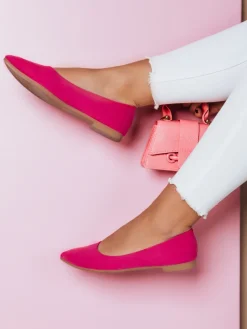 Baleriny>Dstreet Baleriny damskie zamszowe na płaskim obcasie GLAMINO fuksja ZY0683