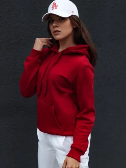 Bluzy Damskie>Dstreet Bluza damska BASIC z kapturem czerwona BY1336