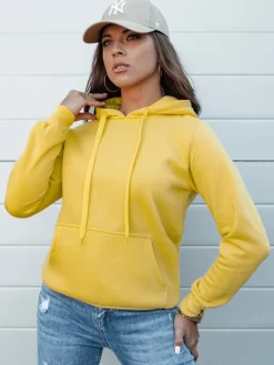 Bluzy Damskie>Dstreet Bluza damska BASIC z kapturem żółta BY1332