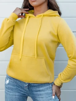Bluzy Damskie>Dstreet Bluza damska BASIC z kapturem żółta BY1332