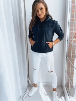 Bluzy Damskie>Dstreet Bluza damska BASIC z kapturem granatowa BY0561z