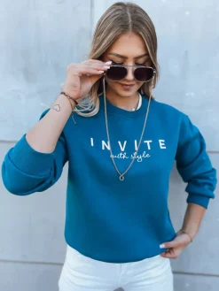 Bluzy Damskie>Dstreet Bluza damska bez kaptura INVITE ciemnoniebieska BY1237