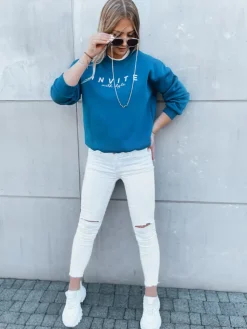 Bluzy Damskie>Dstreet Bluza damska bez kaptura INVITE ciemnoniebieska BY1237