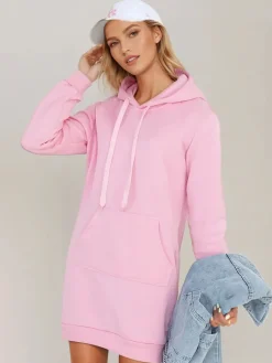 Bluzy Damskie>Dstreet Bluza damska długa z kapturem oversize TIMMY różowa EY2566