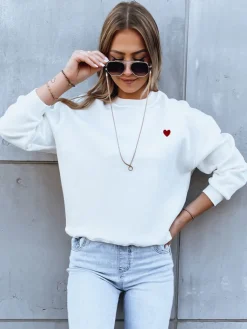 Bluzy Damskie>Dstreet Bluza damska HEARTBEAT biała BY1213