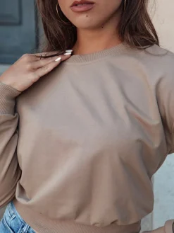 Bluzy Damskie>Dstreet Bluza damska klasyczna CASUALVIBE jasnobrązowa BY1302