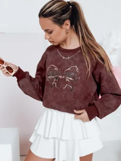 Bluzy Damskie>Dstreet Bluza damska krótka oversize z motywem tie-dye DENVIS bordowa BY1423
