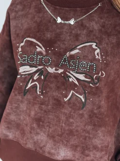 Bluzy Damskie>Dstreet Bluza damska krótka oversize z motywem tie-dye DENVIS bordowa BY1423