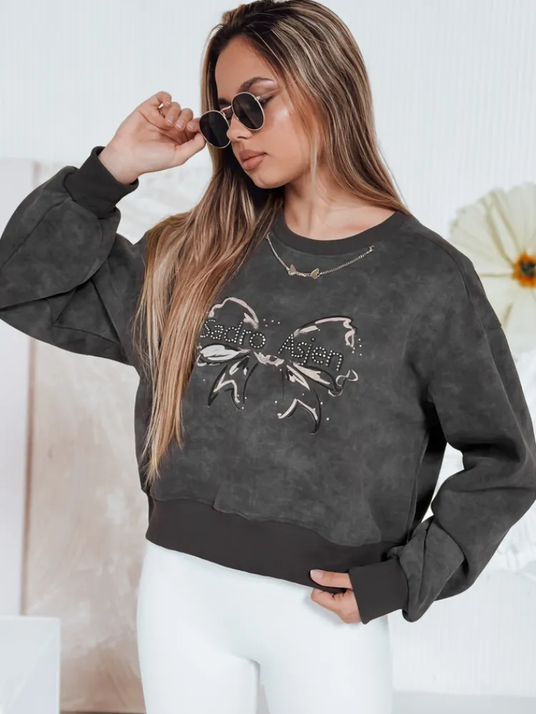 Bluzy Damskie>Dstreet Bluza damska krótka oversize z motywem tie-dye DENVIS grafitowa BY1422