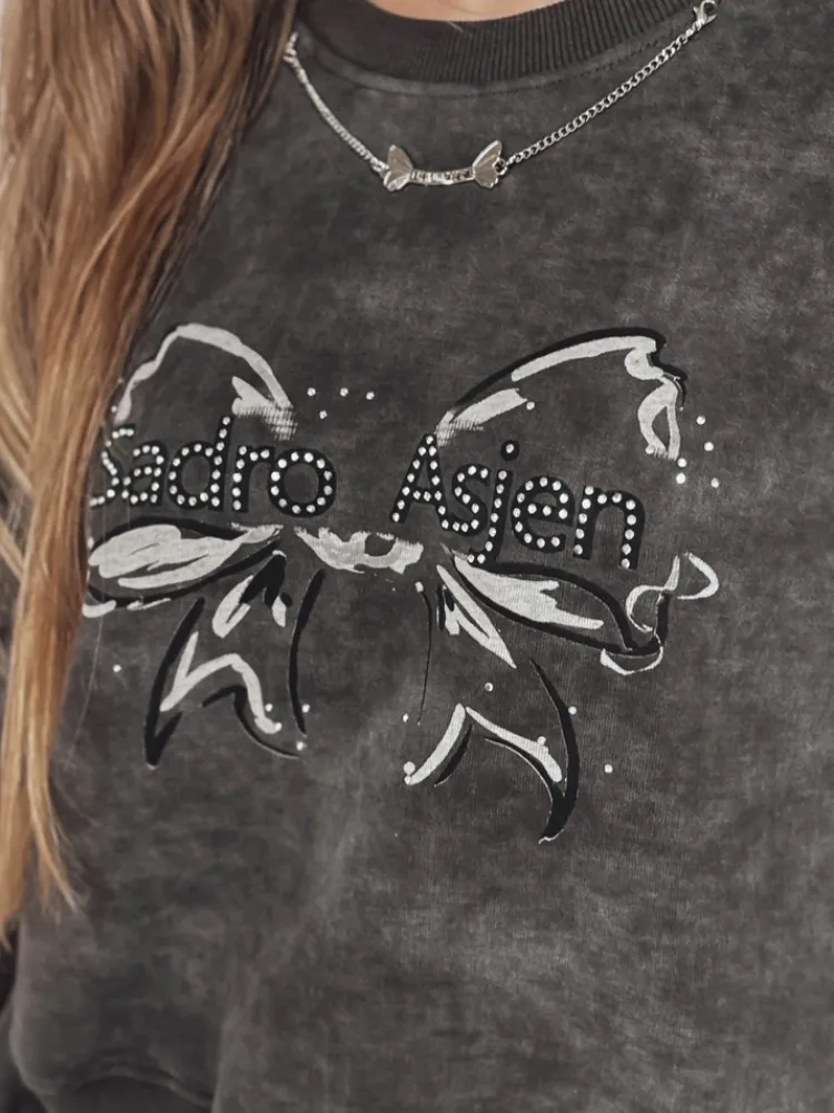 Bluzy Damskie>Dstreet Bluza damska krótka oversize z motywem tie-dye DENVIS grafitowa BY1422