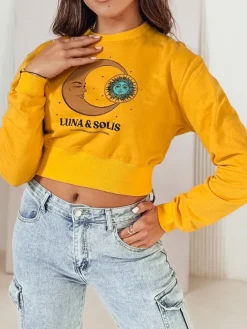 Bluzy Damskie>Dstreet Bluza damska LUNA crop top żółta BY1345