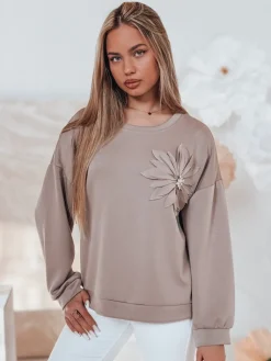 Bluzy Damskie>Dstreet Bluza damska masełko oversize FLORINE mokka RY2765