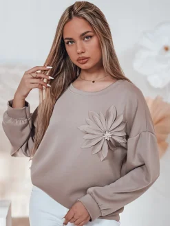 Bluzy Damskie>Dstreet Bluza damska masełko oversize FLORINE mokka RY2765