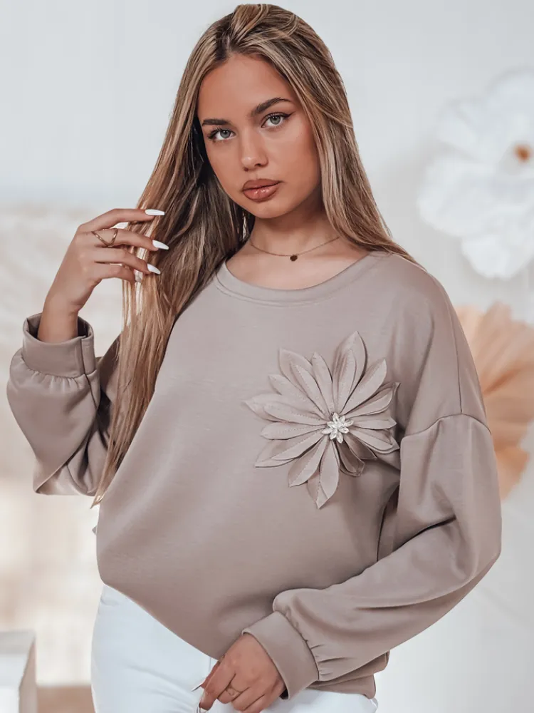 Bluzy Damskie>Dstreet Bluza damska masełko oversize FLORINE mokka RY2765