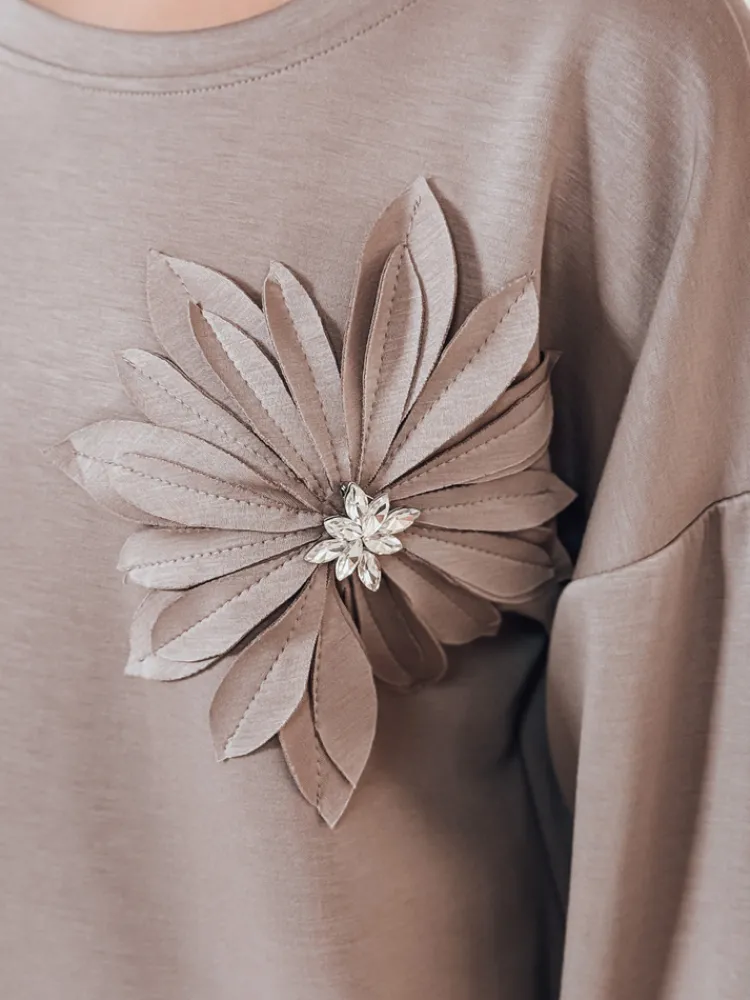 Bluzy Damskie>Dstreet Bluza damska masełko oversize FLORINE mokka RY2765