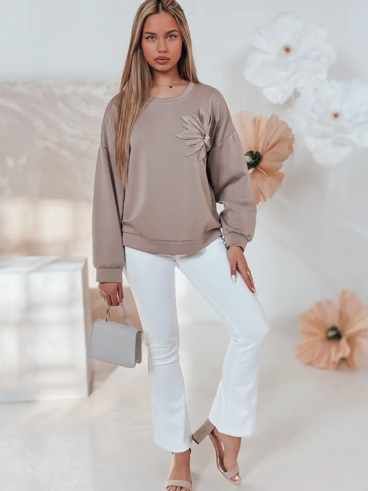 Bluzy Damskie>Dstreet Bluza damska masełko oversize FLORINE mokka RY2765