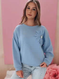 Bluzy Damskie>Dstreet Bluza damska masełko oversize FLORINE błękitna RY2764