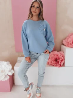 Bluzy Damskie>Dstreet Bluza damska masełko oversize FLORINE błękitna RY2764