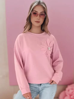 Bluzy Damskie>Dstreet Bluza damska masełko oversize FLORINE różowa RY2763