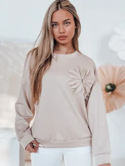 Bluzy Damskie>Dstreet Bluza damska masełko oversize FLORINE beżowa RY2766
