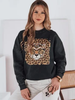 Bluzy Damskie>Dstreet Bluza damska one size CHEETAHART grafitowa BY1352