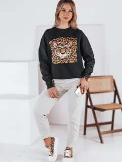 Bluzy Damskie>Dstreet Bluza damska one size CHEETAHART grafitowa BY1352