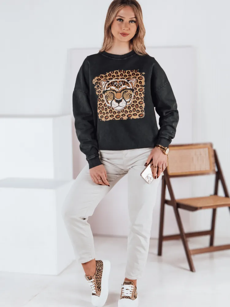 Bluzy Damskie>Dstreet Bluza damska one size CHEETAHART grafitowa BY1352