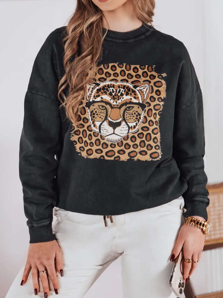 Bluzy Damskie>Dstreet Bluza damska one size CHEETAHART grafitowa BY1352