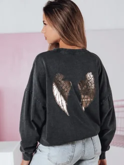 Bluzy Damskie>Dstreet Bluza damska one size HALOAURA grafitowa BY1347