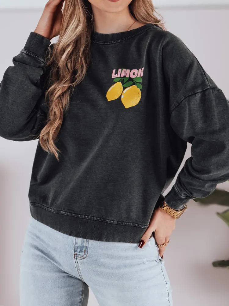 Bluzy Damskie>Dstreet Bluza damska one size LEMONFIT grafitowa BY1348