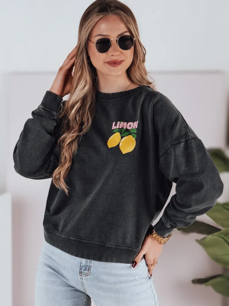 Bluzy Damskie>Dstreet Bluza damska one size LEMONFIT grafitowa BY1348