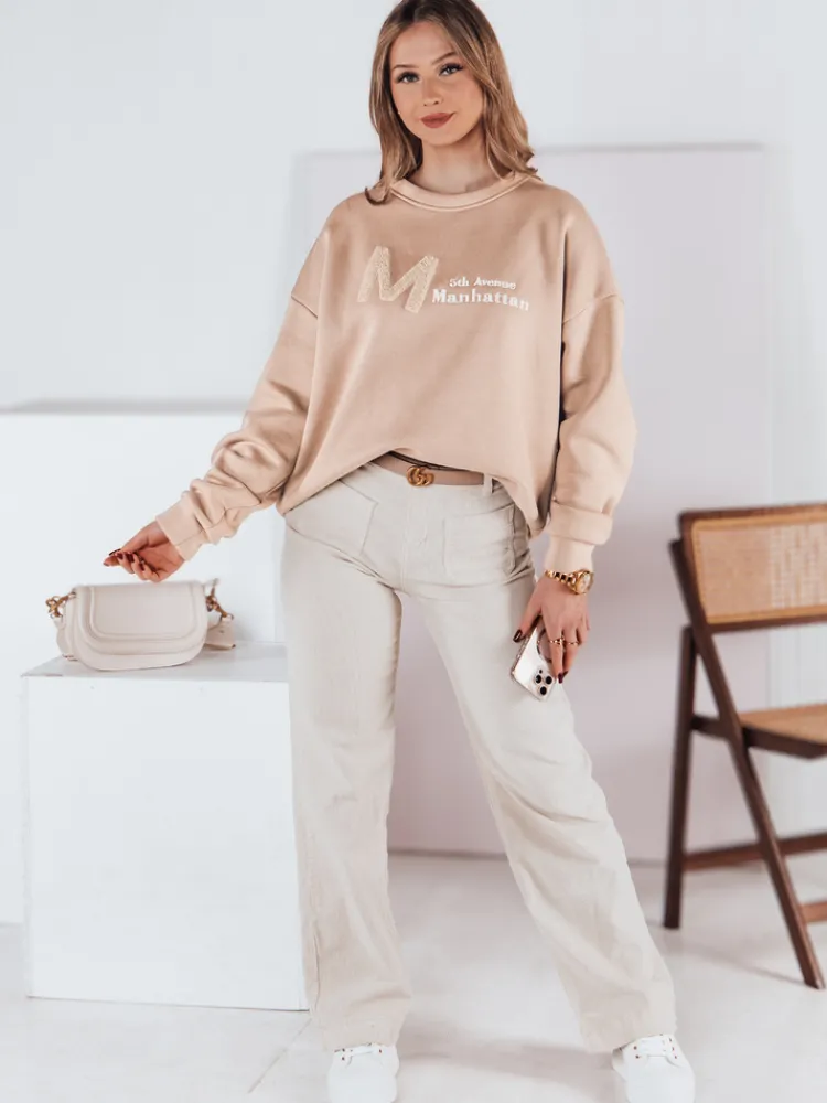 Bluzy Damskie>Dstreet Bluza damska one size oversize AVENUE beżowa BY1354