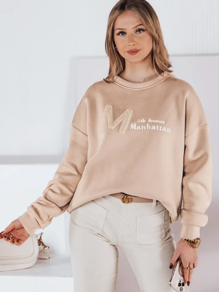 Bluzy Damskie>Dstreet Bluza damska one size oversize AVENUE beżowa BY1354
