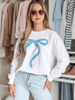 Bluzy Damskie>Dstreet Bluza damska one size oversize SOFTTIE biała BY1376