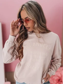 Bluzy Damskie>Dstreet Bluza damska one size oversize KALISTYLE pudrowy róż BY1364