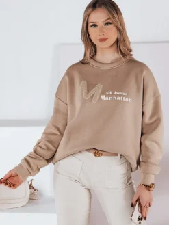 Bluzy Damskie>Dstreet Bluza damska one size oversize AVENUE kawowy BY1355