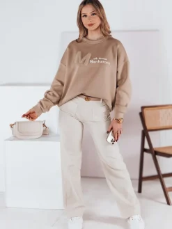 Bluzy Damskie>Dstreet Bluza damska one size oversize AVENUE kawowy BY1355