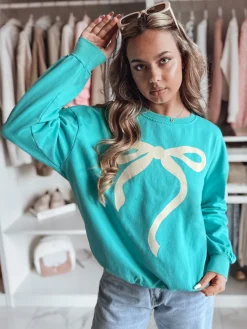 Bluzy Damskie>Dstreet Bluza damska one size oversize SOFTTIE turkusowa BY1379