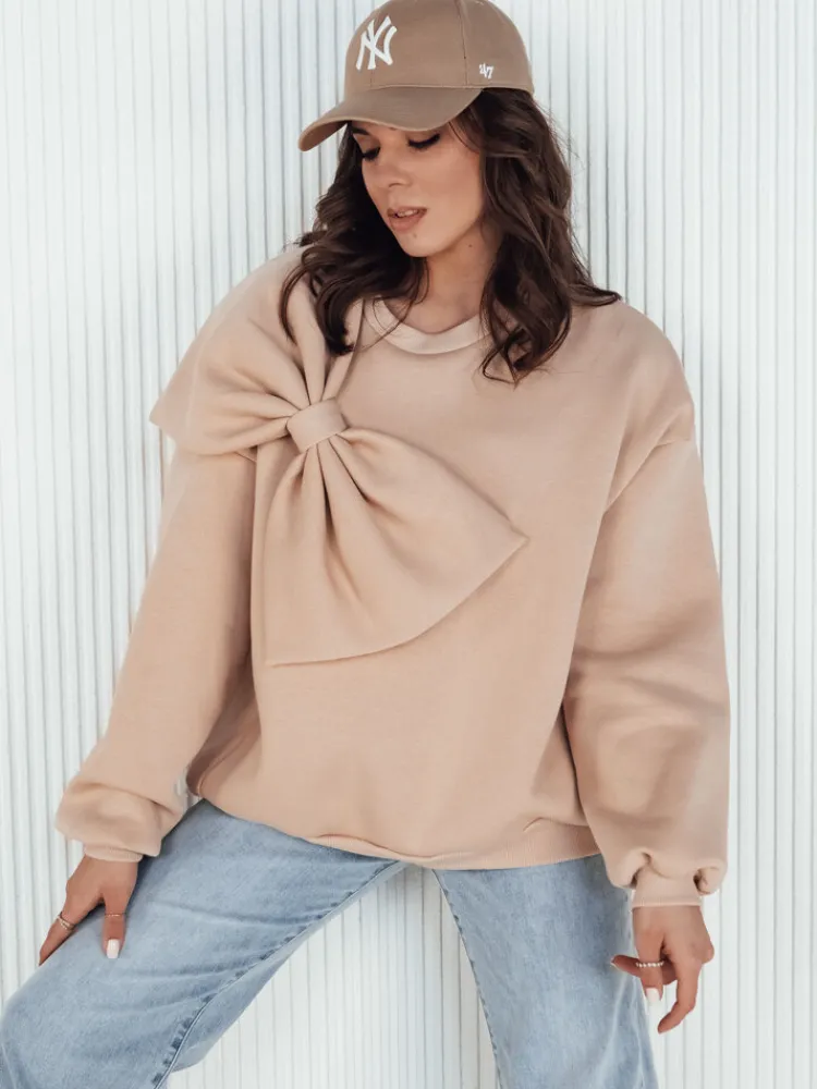 Bluzy Damskie>Dstreet Bluza damska oversize BOWLOOP beżowa BY1262