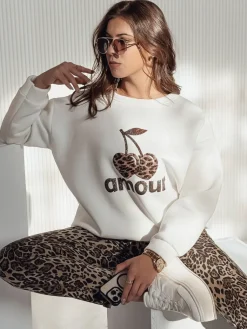 Bluzy Damskie>Dstreet Bluza damska oversize CHERRILUXE z wisienkami kremowa BY1342