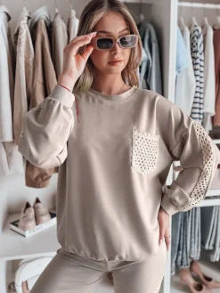 Bluzy Damskie>Dstreet Bluza damska oversize LUXEEN mokka RY2794
