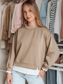 Bluzy Damskie>Dstreet Bluza damska oversize LUZZIO mokka BY1383
