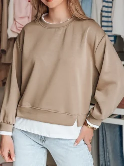 Bluzy Damskie>Dstreet Bluza damska oversize LUZZIO mokka BY1383