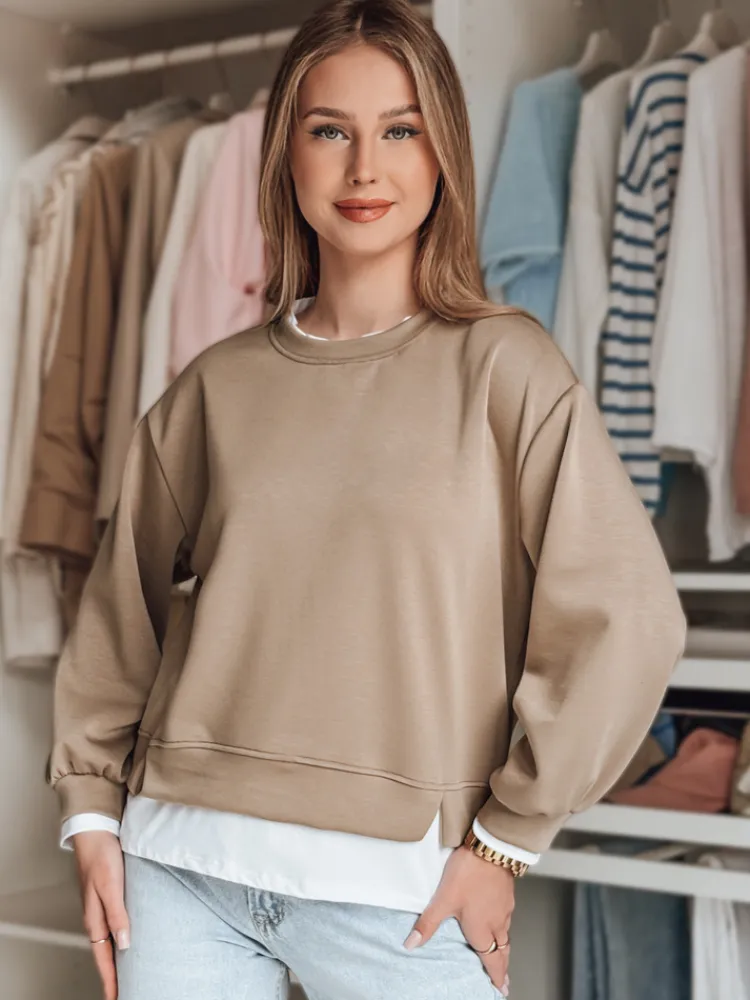 Bluzy Damskie>Dstreet Bluza damska oversize LUZZIO mokka BY1383