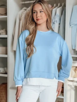 Bluzy Damskie>Dstreet Bluza damska oversize LUZZIO niebieska BY1382