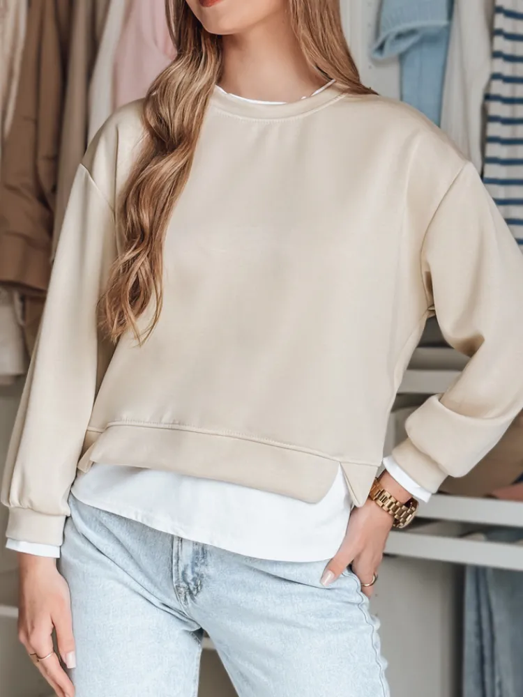 Bluzy Damskie>Dstreet Bluza damska oversize LUZZIO jasnobeżowa BY1384