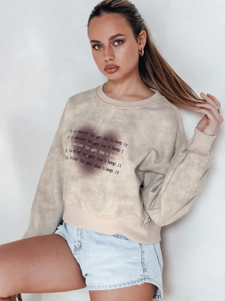 Bluzy Damskie>Dstreet Bluza damska oversize tie-dye z sercem DESSER beżowa BY1465