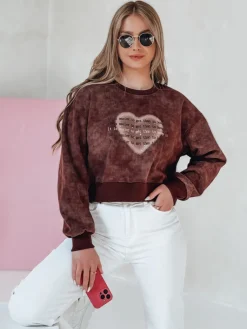 Bluzy Damskie>Dstreet Bluza damska oversize tie-dye z sercem DESSER bordowa BY1463