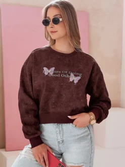 Bluzy Damskie>Dstreet Bluza damska oversize tie-dye w motyle SPARKI bordowa BY1405