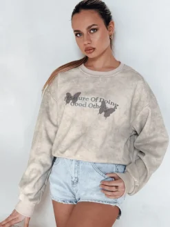 Bluzy Damskie>Dstreet Bluza damska oversize tie-dye w motyle SPARKI szara BY1406